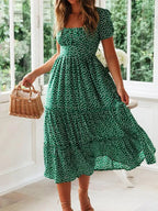Vestidos Vintage Vintage Print Puff Sleeve summer Beach sweet dresses Casual Square collar floral maxi long dress 2024 festa