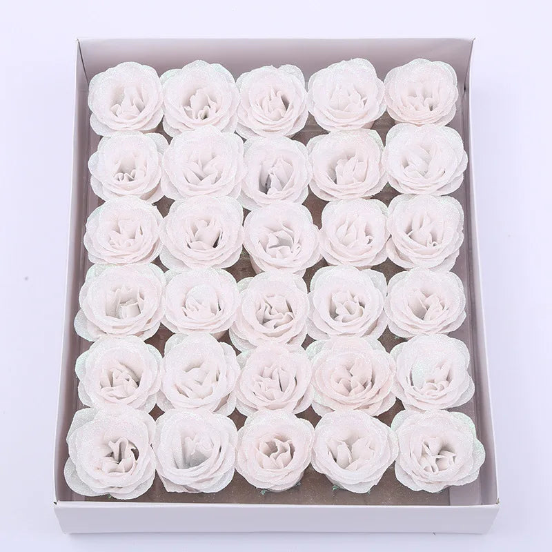 30pcs of 7cm Glitter spray artificial flower rose for Christmas gift hot Valentine DIY bouquet easter wedding Birthday decor Lootquake LLC