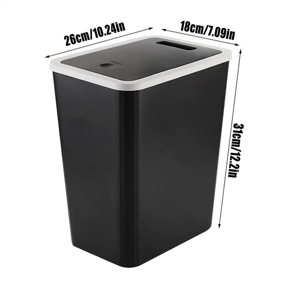 Trash Bin With Lid Rubbish Dustbin Recycling Bin With Press Top Slim Modern 13L For Indoor Bathroom Kitchen Bedroom Living Room