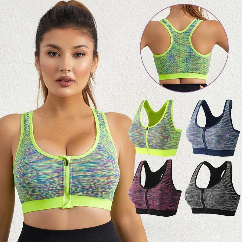 Space-Dyed Zip Sports Bra - Shockproof Style