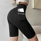 Women's Black High Waist Biker Shorts with Pocket THRIXINE