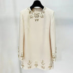 TWOTWINSTYLE Patchwork Diamond Dresses For Women Round Neck Long Sleeve High Waist Loose Mini Dress Female Fashion Clothing 2024