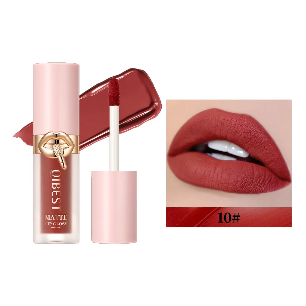 QIBEST 10 Colors Nude Matte Liquid Lipstick Waterproof Silky Lip Gloss Non-Stick Cup Lasting Purple Red Lip Tint Durable Makeup Lootquake LLC