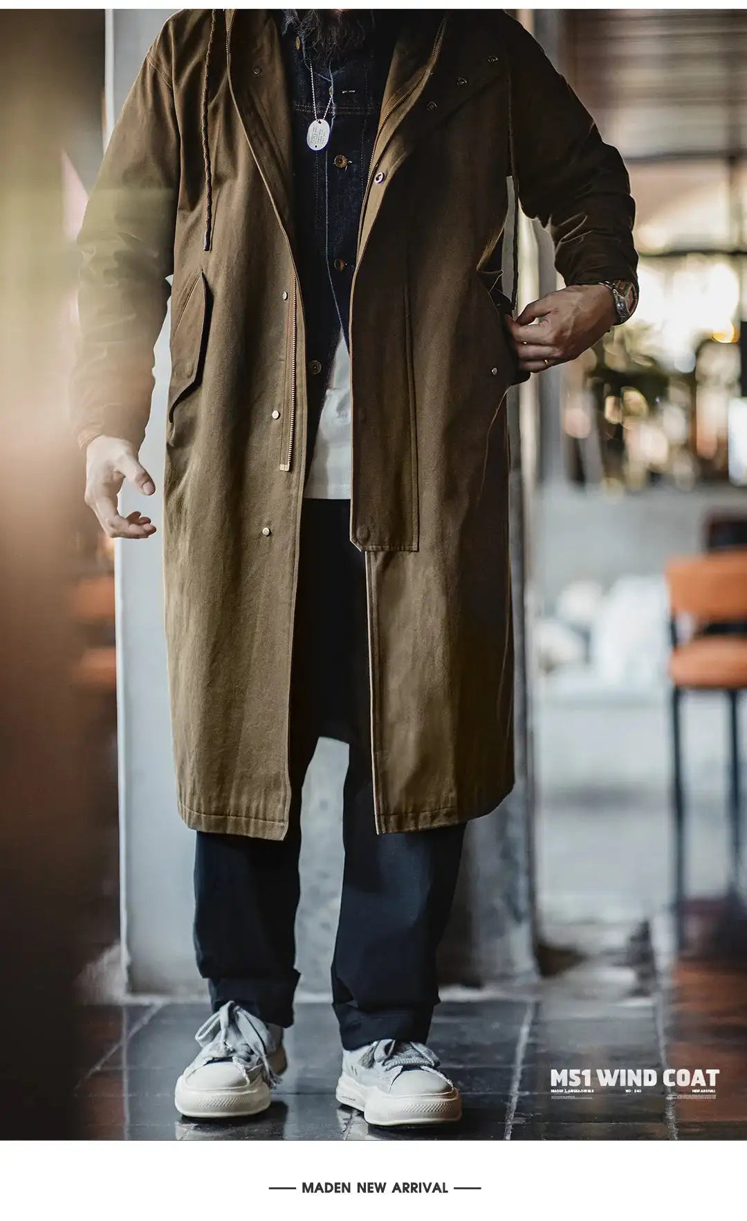 Maden Retro M51 Hooded Windbreaker Loose Fit Cotton Zipper Mid-length Jacket Versatile Solid Color Outerwear for Men's Autumn Lootquake LLC