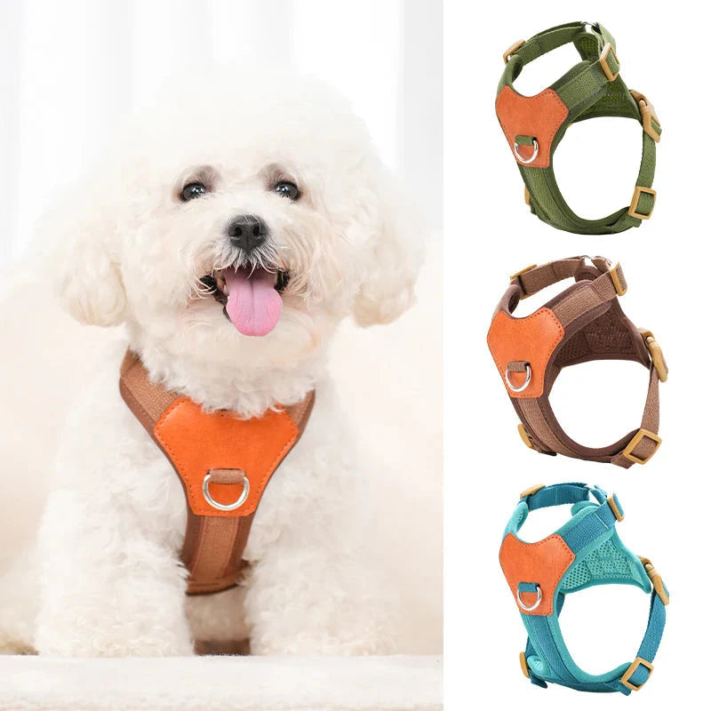 Retro Pet Harness - Adjustable PU Leather & Mesh Fashioned Furbabies