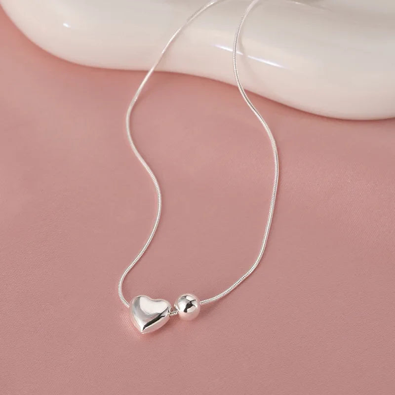 925 Sterling Silver Necklace Simple Heart Love Ball Elegant Geometric for Women Girl Jewelry Gift Dropshipping Wholesale Lootquake LLC