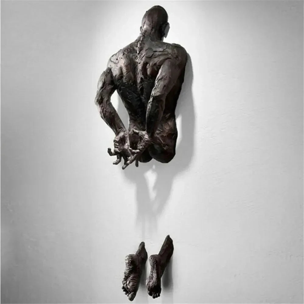 Creative Imitation Copper Wall Sculptures Statue For Unique Touch Resin Rock Climbing Man Background Wall Art 3D Through Wall Lootquake LLC