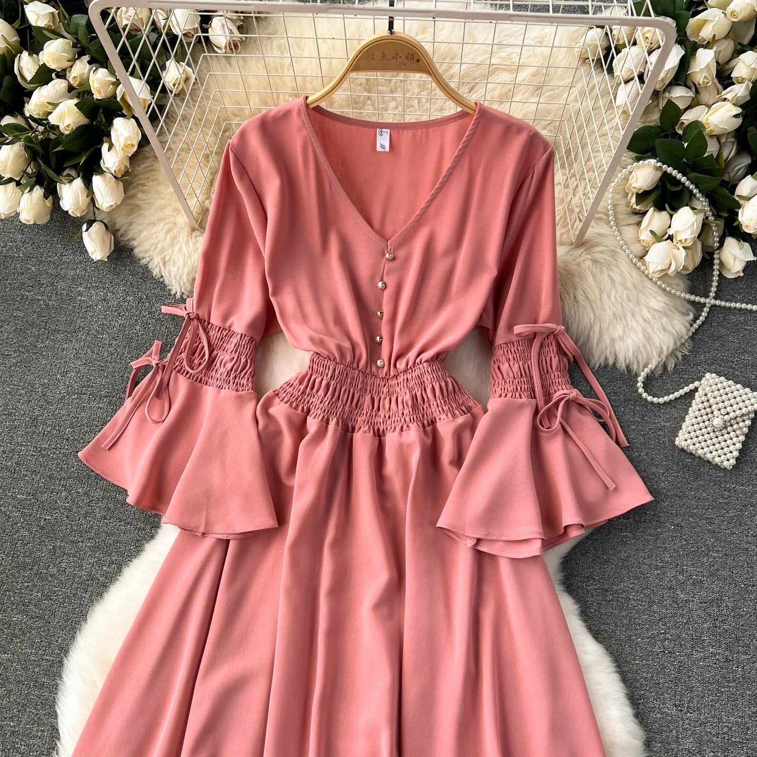 Purple/Green/Red Pleated Maxi Long Dress Women Vintage V-Neck Flare Sleeve Draped Ruffle Vestido Female Maxi Robe Summer Lootquake LLC