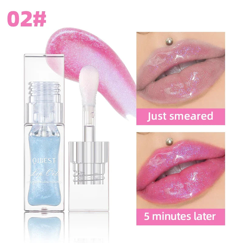 QIBEST Lip Oil Magic Warm Color Changing Lipstick Balm Lip Glaze Transparent Moisturizing Lipgloss Shiny Glitter Lips Cosmetics