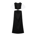 Elegant Puff Sleeve Long Dress For Women 2025 Sexy Hollow Out Waist Evening Party Dresses Female Vacation Lady Chic Beach Robe