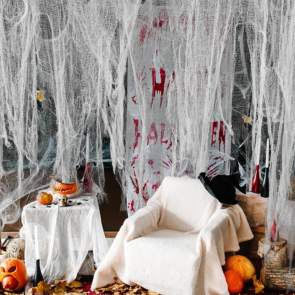 Halloween Decoration Black White Creepy Cloth Spooky Gauze Fabric Window Door Cover Scary Party Horror House Props Hallow Favors Lootquake LLC