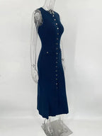 Fashion Knitted Long Dress For Women Elegant Sleeveless Button Maxi Sweater Bodycon Dresses Female Party Fashion Vestidos 2024 N