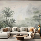 Tropical Green Plants Coconut Trees Distant Mountain Birds 3D Mural Wallpaper Restaurant Clubs KTV Bar Modern Personality Murals Lootquake LLC