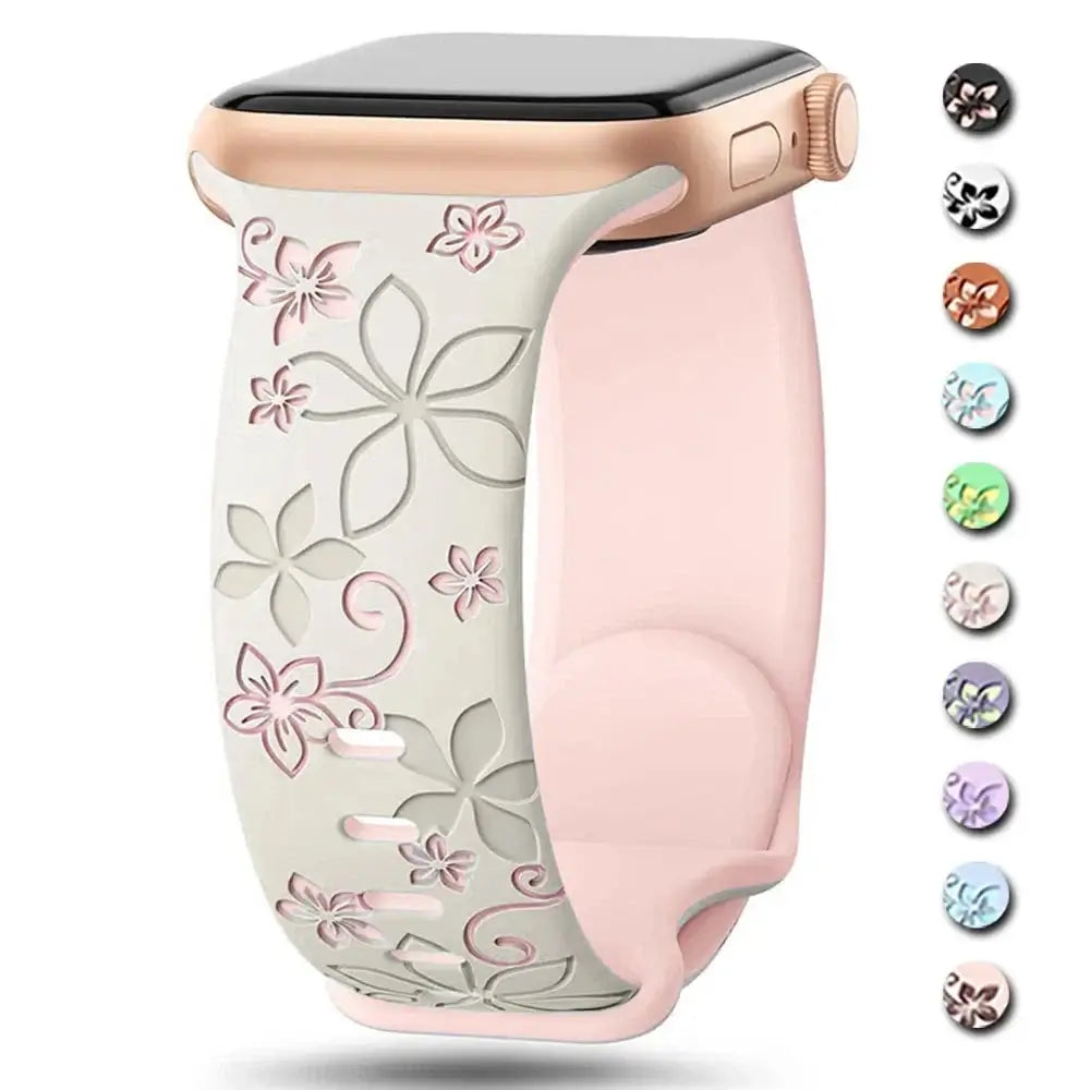 Apple Watch Silicone Band - Durable Floral Design Strap - SJB-DIAMOND ELITES