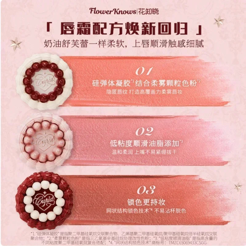 Flower Knows Strawberry Cupid Cake Lip Cream Lip Mud Matte Moisturizing Lipstick Silky Smooth Lip Makeup Professional Cosmetics Lootquake LLC