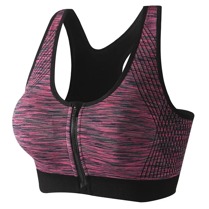 Space-Dyed Zip Sports Bra - Shockproof Style