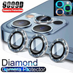 9H Tempered Glass Camera Cover Screen Protector Metal Individual Ring For iPhone Phone Glitter Camera Lens Protector Film For iPhone 14 13 12 11 Pro Max Luminous Lens Metal Glass Protective Cover Stevvex