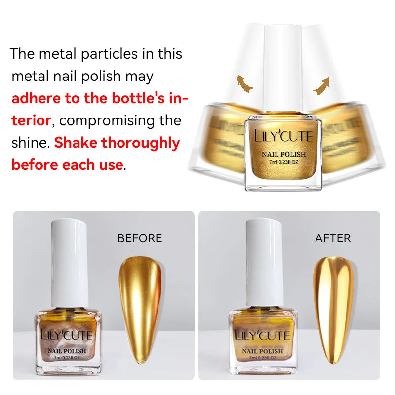 LILYCUTE 7ML Super Bright Gold Metallic Nail Polish No Need Lamp Quick Dry French Style Glass Bottle Manicure Nail Art Varnish Lootquake LLC