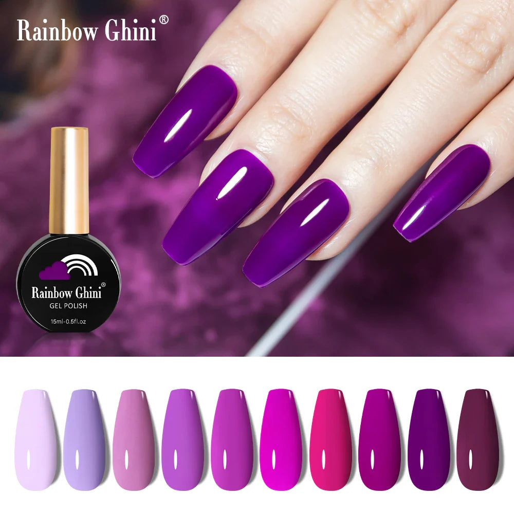 Rainbow Ghini UV LED Glitter Purple Gel Nail Polish 15ml Manicure Art Accessories Nail Glue Supplies for Professionals Varnishes Lootquake LLC