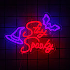 Halloween Neon Signs, Magic Hats And Weird Bat Icons Are Used For Decor In Rooms, Game Rooms, Scary Spaces, Clubs And Bars.