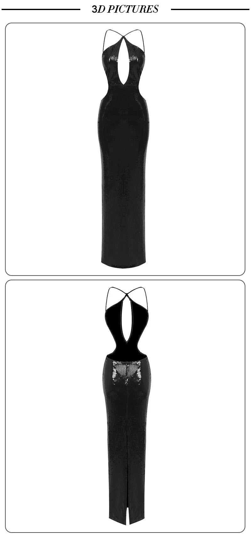 VC Women'S Luxury Party Dress Sexy Backless Black Sequins Long Dress For Special Events Female Clothing