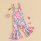 FOCUSNORM 0-4Y Lovely Little Girls Easter Rompers Pants 3 Style Sleeveless Floral Rabbit Print Jumpsuit Suspender Pants