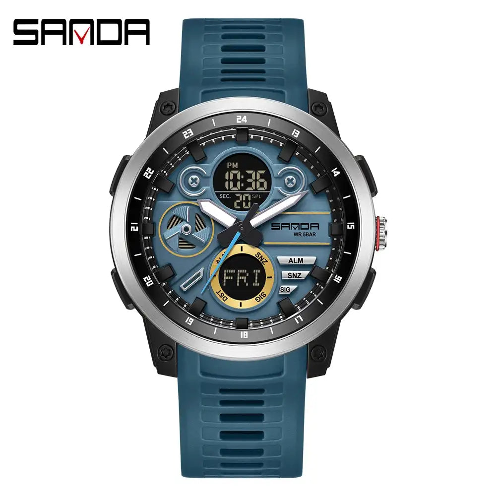 SANDA Sports Men's Electronic Watch Fashion Multi functional Waterproof LED Dual Display Men's Electronic Watch 3379
