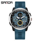 SANDA Sports Men's Electronic Watch Fashion Multi functional Waterproof LED Dual Display Men's Electronic Watch 3379