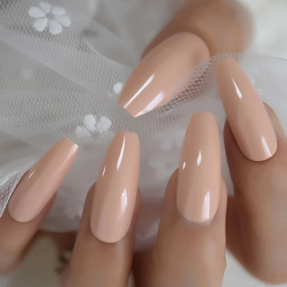 Milk White Long Ballerina Nails Glossry Shiny Pure Color Extra Long Acrylic Nail Tips gel Polish Cover 24 Lootquake LLC