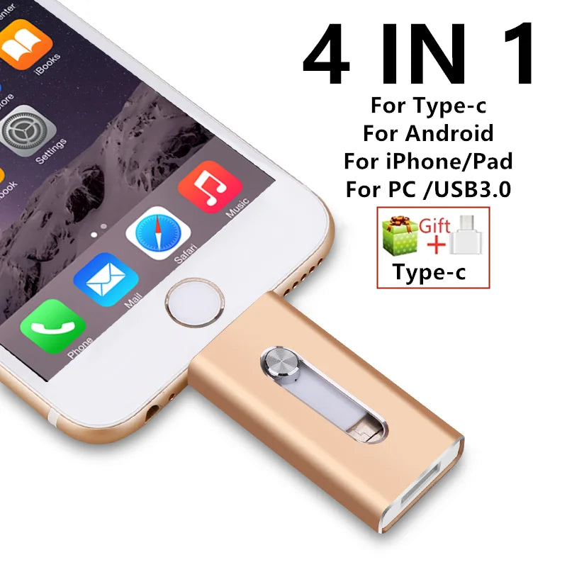 For iPhone 512GB USB Flash Drive 256G 128GB USB 3.0 Sticks External Storage Pen Drive Phone Android PC Copy Photo Videos Files