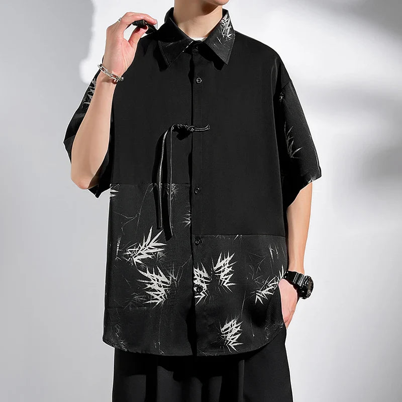 M-5XL Plus Size Mens Short Sleeve Shirt Chinese Traditional Tai Chi Kung Fu Mandarin Collar Frog-Button Clothes Summer Tops Man Lootquake LLC
