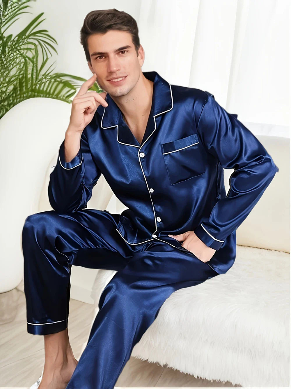 Men Pajama Sets Microfiber Sleepwear For Sleeping Man Shirt Silk Long Sleeve Pyjama Male Home Night Wear Plus Size Loungewear Lootquake LLC