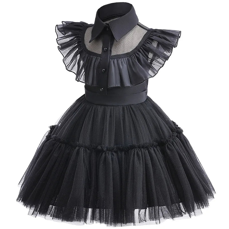 Halloween Wednesday Cosplay Costume 0-6-year-old Baby Fashion Hollow lace princess dress carnival girls black evening dress Lootquake LLC