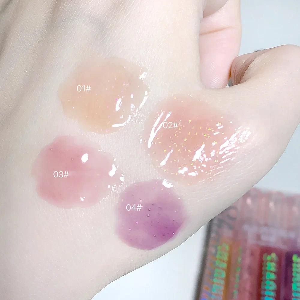 4 PCS Water-gloss Mirror Jelly Lip Gloss Moisturizes Lips Shimmers With Fine Pearls Brightens Lip Color Lootquake LLC