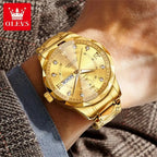 OLEVS Original Fashionable Men's Quartz Watch Top Luxury Brand Waterproof Stainless Steel Diamond Date Week Men's Business Watch