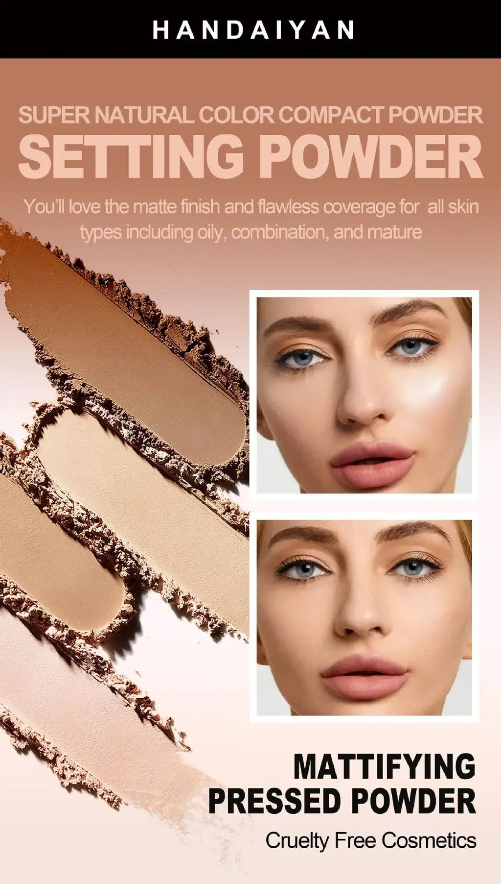 8 Colors Matte Face Pressed Powder 24 Hours Oil Control Natural Foundation Brightening Full Coverage Setting Powder Face Makeup