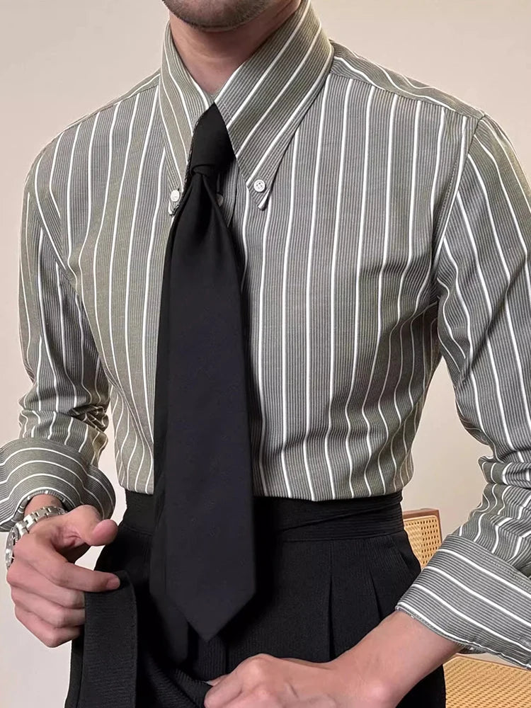Vintage Striped Printed Slim Shirts Mens Casual Long Sleeve Lapel Buttoned Shirt 2025 Spring Fall Mens Shirt Naple Style Clothes Lootquake LLC