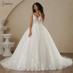 Boho Champagne Wedding Dress | Custom A-Line Bridal Gown -femstylo