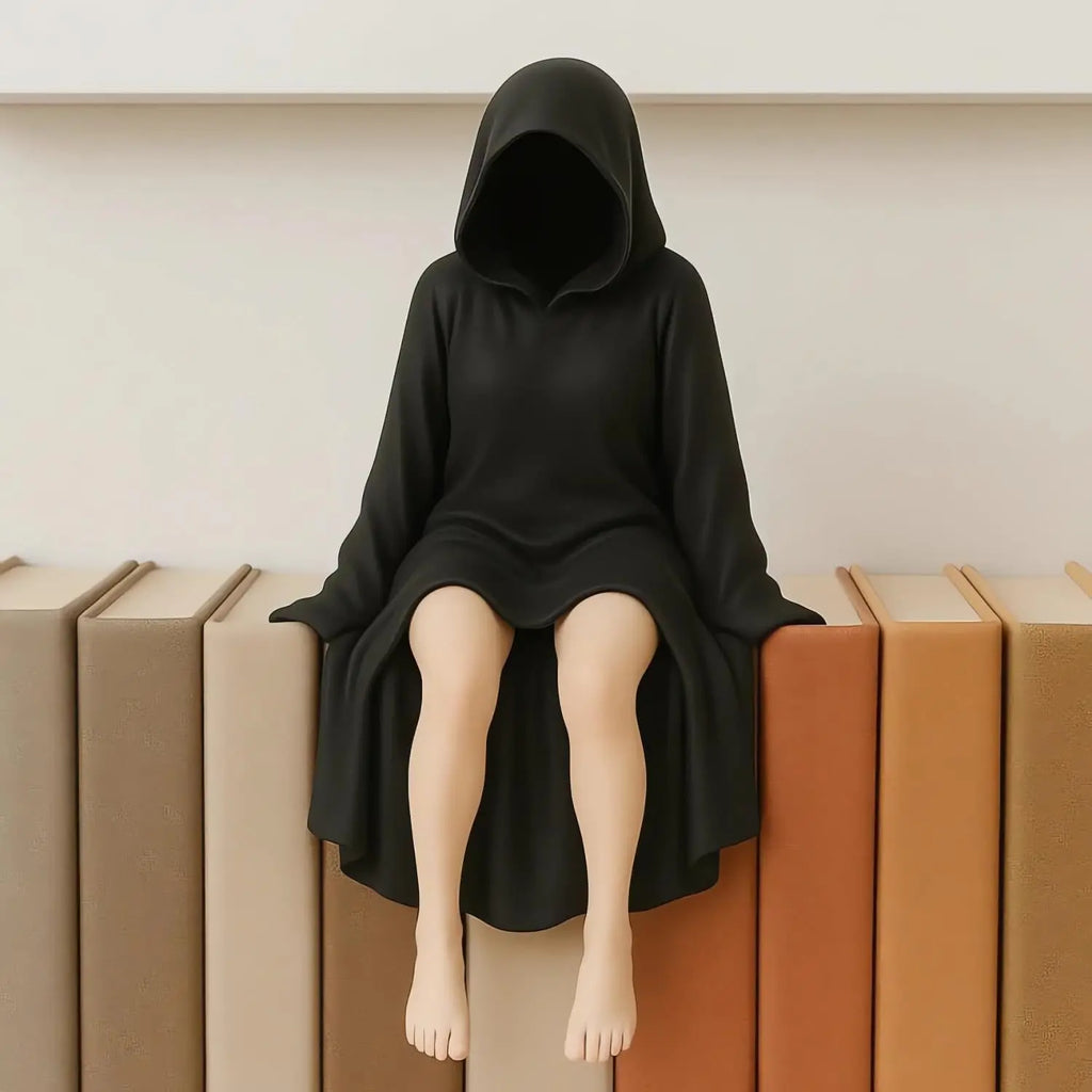 Gothic Statue Sitting Women Resin Ornaments Mysterious Bookshelf Sculptures Ghost Black Horror Robe Desktop Home Room Decor