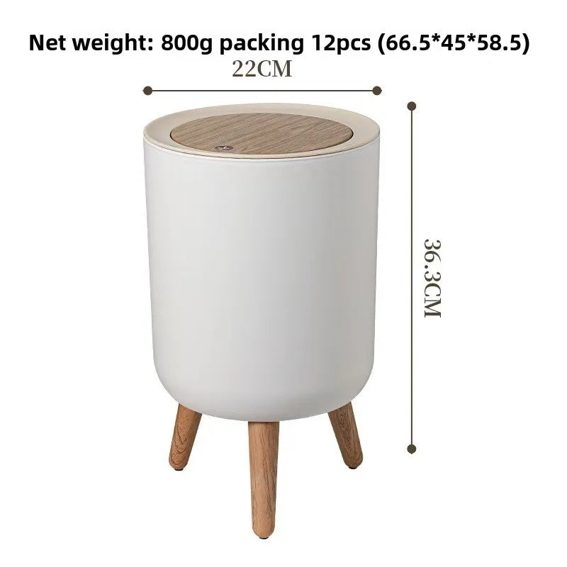 Imitation wood grain high foot garbage bin, press type with lid, household high-end feeling, light luxury garbage bin Lootquake LLC