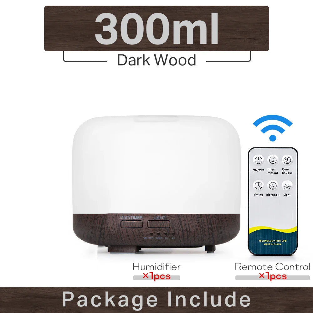 300 500ML Air Humidifier With Remote Control Colorful Non-printed Ultrasound Aroma Diffuser Pure White Dark Light Wood Grain Lootquake LLC
