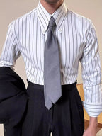 Vintage Striped Printed Slim Shirts Mens Casual Long Sleeve Lapel Buttoned Shirt 2025 Spring Fall Mens Shirt Naple Style Clothes Lootquake LLC