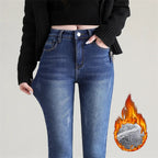 Women Thermal Jeans Winter Snow Warm Plush Stretch Jeans Lady Skinny Thicken Fleece Denim Long Pants Retro Blue Pencil Trousers Lootquake LLC