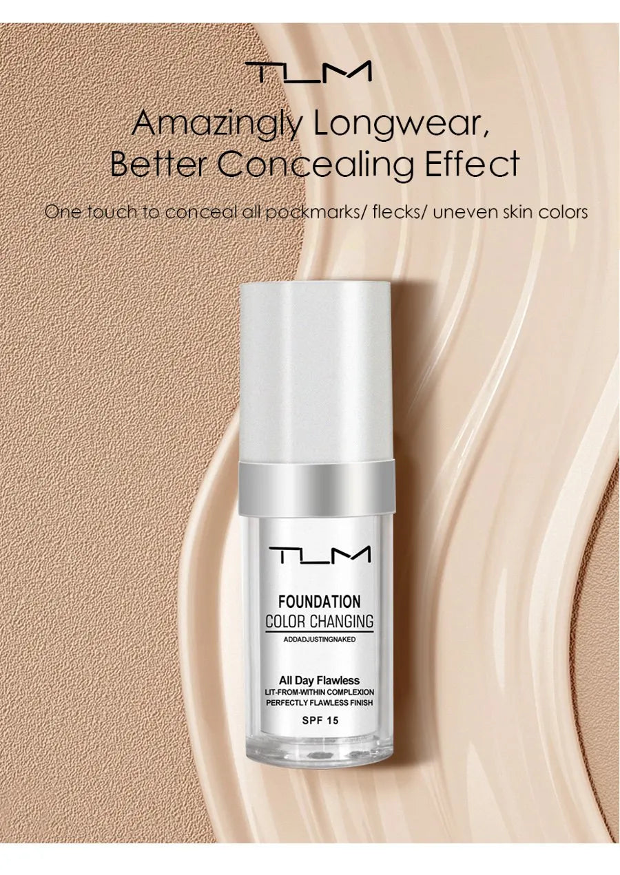 TLM TUM Liquid Foundation Cream Professional Full Coverage Face Concealer Waterproof Makeup Base Brighten Cover Dark Circles30ML Lootquake LLC