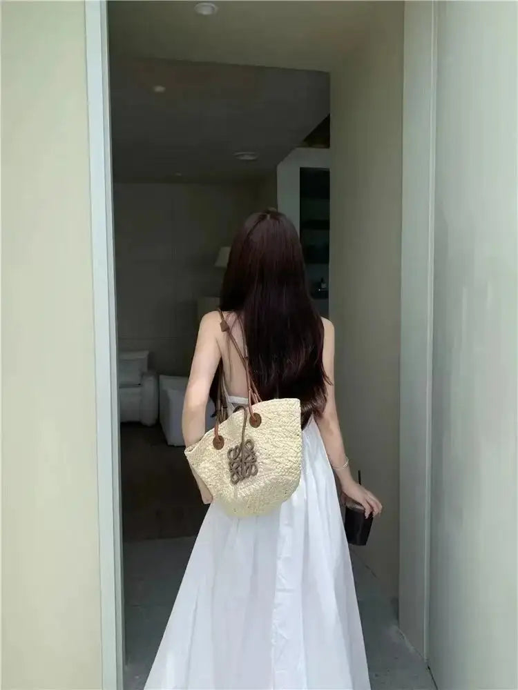 Summer Vacation Dress Thailand Style Open-back Halter Neck Age-reducing Photography Beach Long Dress Belted