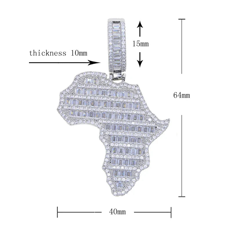 New Arrive Rectangle Cubic Zirconia CZ Paved Bling Africa Map Shaped Pendant Necklace Hip Hop Men Boy Cool Meaning Jewelry Lootquake LLC