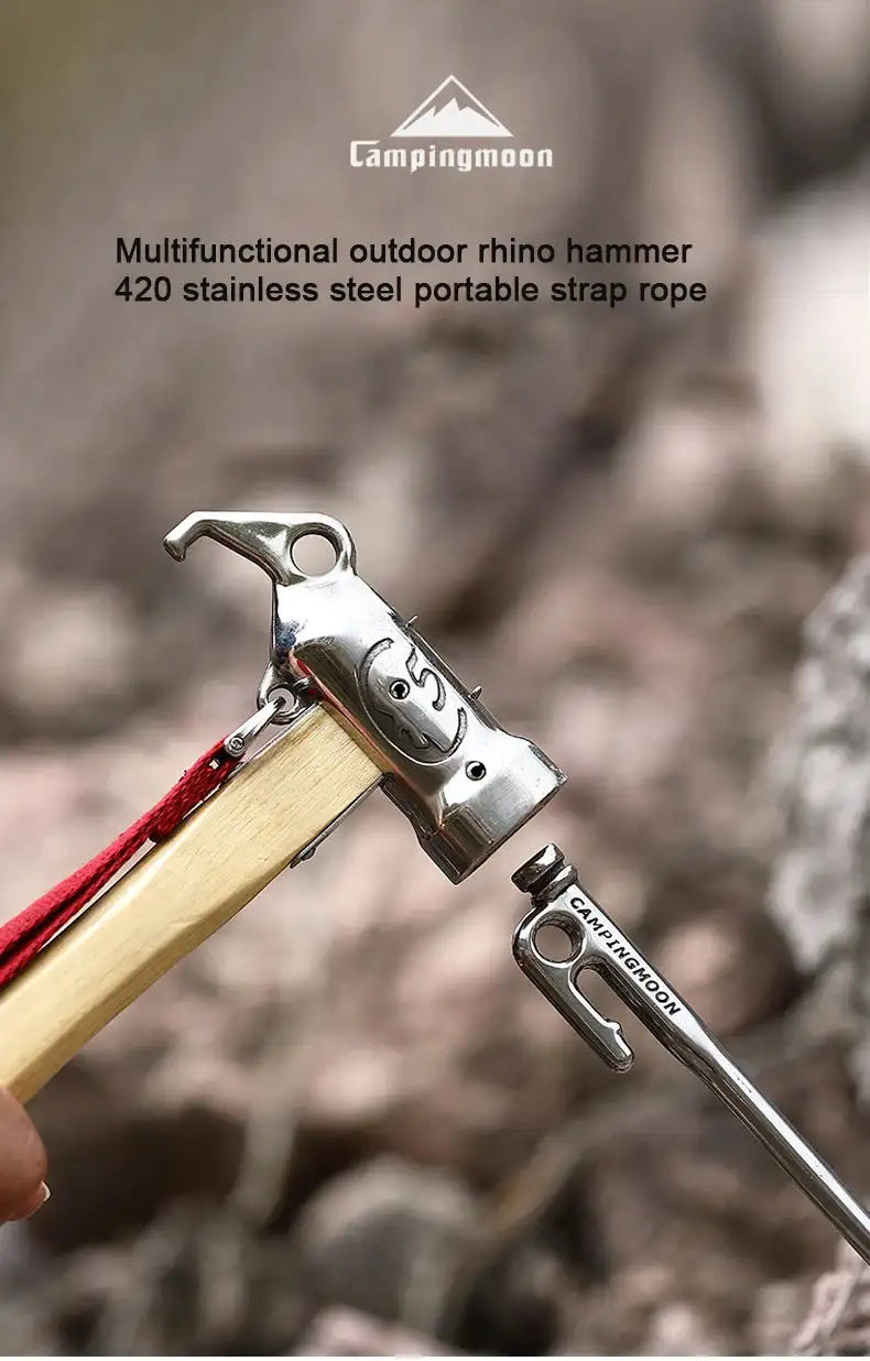 Campingmoon 1PCS Outdoor Multi-purpose Stainless Steel Copper Head Nail Puller Camping Hammer Fixed Tent Nail With Safety Rope