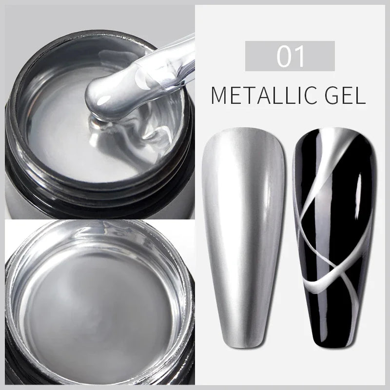 5ML Gold Silver Metallic Liner Paint Gel Polish Chrome Mirror Metal Effect Super Bright French UV LED Semi Permanent Nail Gel Lootquake LLC