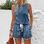 Retro Print Women's Tank & Shorts Set