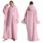 Extra Long Wearable Blankets Winter Flannel Hooded Blanket with Full Sleeves Men Women Cozy Soft Throw Adult TV Blanket Lootquake LLC